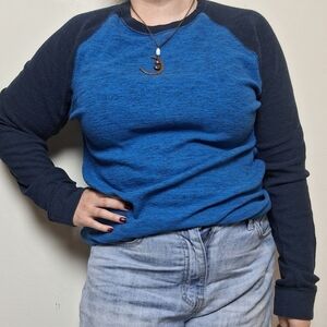 American Eagle Men's Blue Long Sleeve Raglan Crew Neck Tee Shirt Size Medium